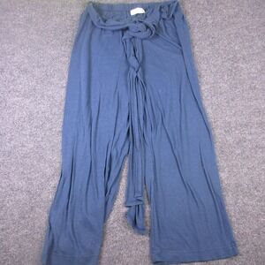 FP Beach Pants Womens Medium Blue Cropped Wide Leg Tie Waist Jersey Relaxed Fit